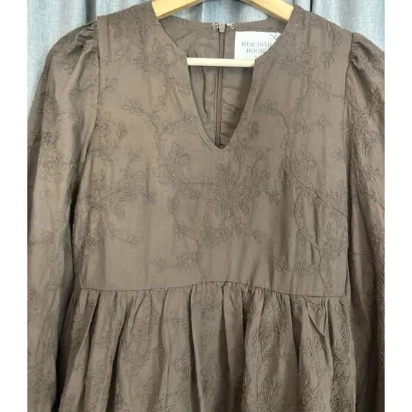 Tuckernuck Hyacinth House Women's Brown Textured Becca Bell-Sleeved Dress Xsmall