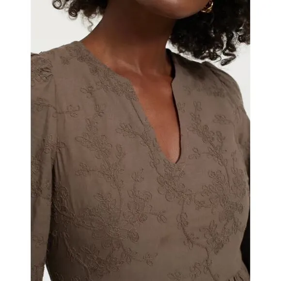 Tuckernuck Hyacinth House Women's Brown Textured Becca Bell-Sleeved Dress Xsmall