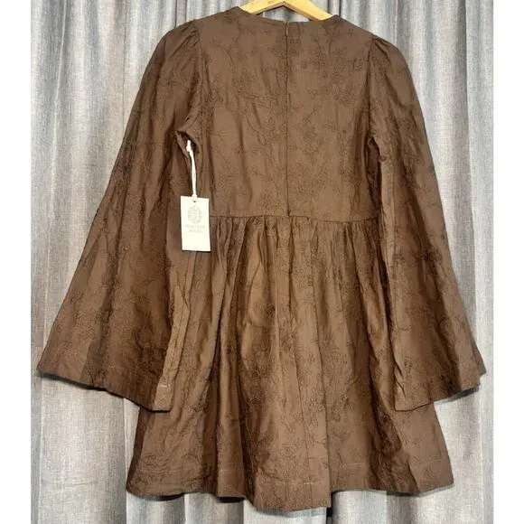 Tuckernuck Hyacinth House Women's Brown Textured Becca Bell-Sleeved Dress Xsmall