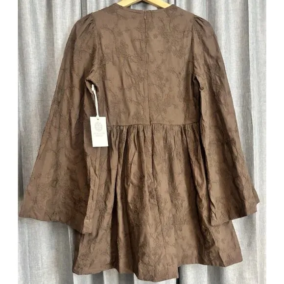 Tuckernuck Hyacinth House Women's Brown Textured Becca Bell-Sleeved Dress Xsmall