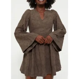 Tuckernuck Hyacinth House Women's Brown Textured Becca Bell-Sleeved Dress Xsmall