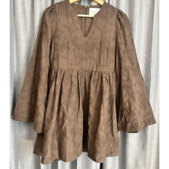 Tuckernuck Hyacinth House Women's Brown Textured Becca Bell-Sleeved Dress Xsmall