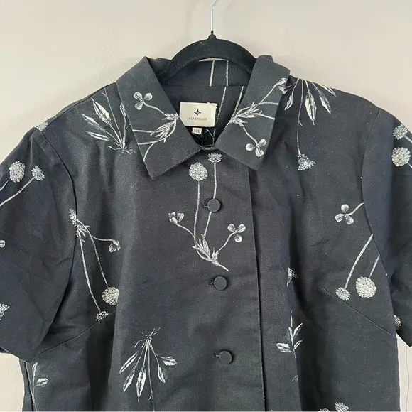 Tuckernuck Marley oversized mini shirt dress Ladies xxl Black meadow rue print
