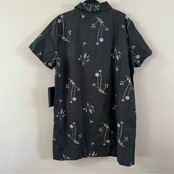 Tuckernuck Marley oversized mini shirt dress Ladies xxl Black meadow rue print