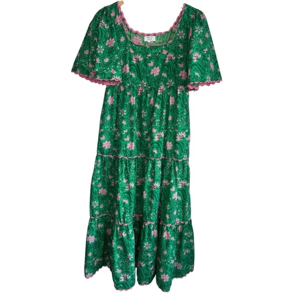 TUCKERNUCK | PINK CITY PRINTS Forest Rose Maisie Maxi Dress Cotton Pink Green XS