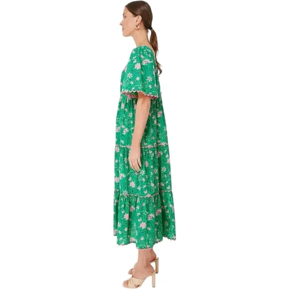 TUCKERNUCK | PINK CITY PRINTS Forest Rose Maisie Maxi Dress Cotton Pink Green XS