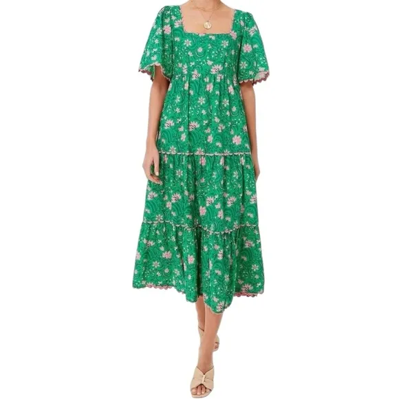 TUCKERNUCK | PINK CITY PRINTS Forest Rose Maisie Maxi Dress Cotton Pink Green XS