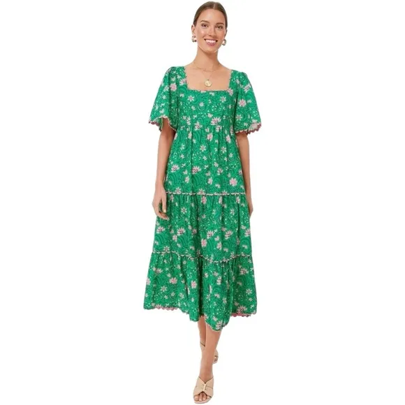 TUCKERNUCK | PINK CITY PRINTS Forest Rose Maisie Maxi Dress Cotton Pink Green XS
