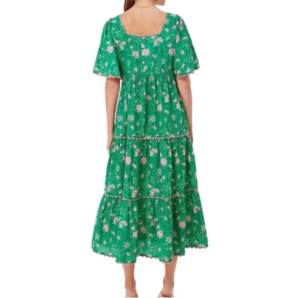TUCKERNUCK | PINK CITY PRINTS Forest Rose Maisie Maxi Dress Cotton Pink Green XS