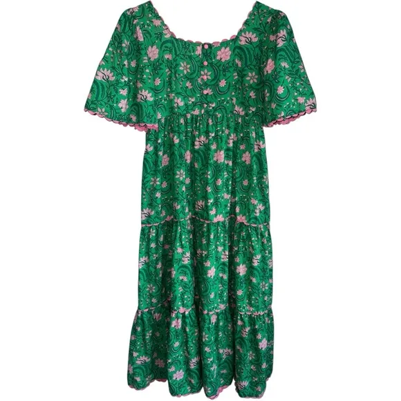 TUCKERNUCK | PINK CITY PRINTS Forest Rose Maisie Maxi Dress Cotton Pink Green XS