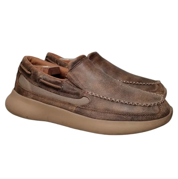 Twisted X Brown Leather Moccasin Driving Slip-On Casual Loafers Sz 10