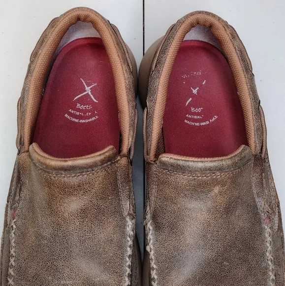 Twisted X Brown Leather Moccasin Driving Slip-On Casual Loafers Sz 10