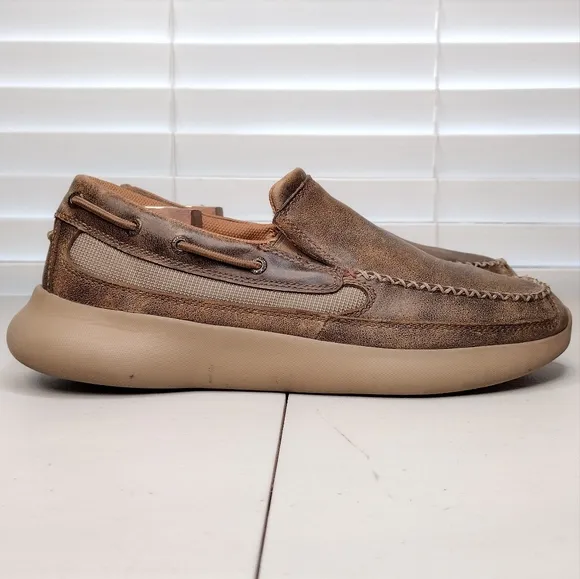 Twisted X Brown Leather Moccasin Driving Slip-On Casual Loafers Sz 10