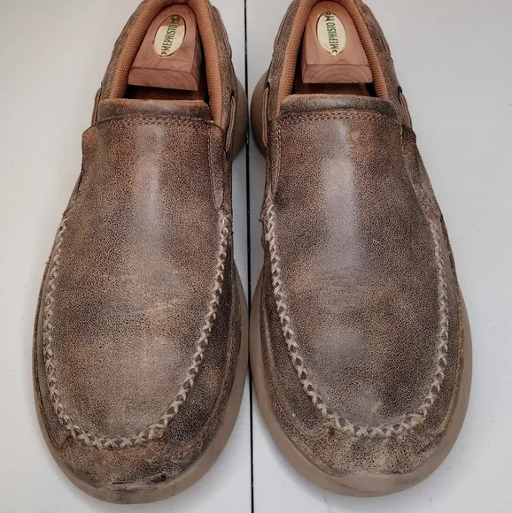 Twisted X Brown Leather Moccasin Driving Slip-On Casual Loafers Sz 10