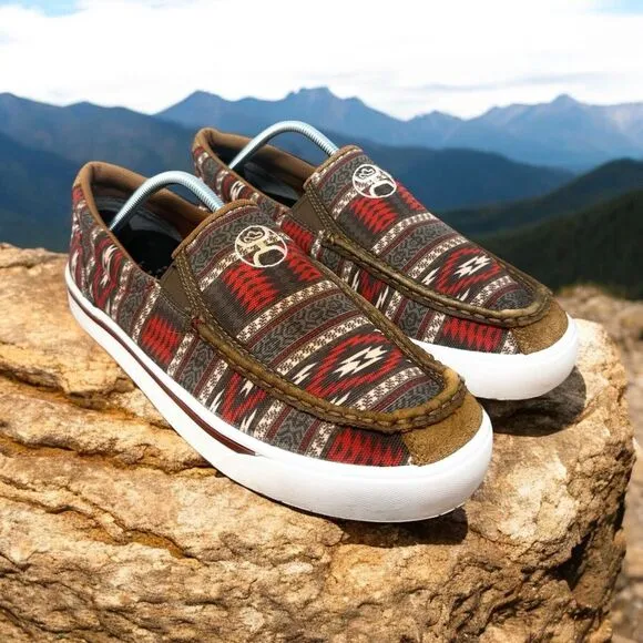 Twisted X Hooey Loper Slip On Sneakers Mens 10 Gray Red Southwestern MHYC023