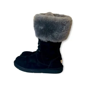 UGG 1892 Montclair Black Lace Up Boots With Fur Trim SZ 8