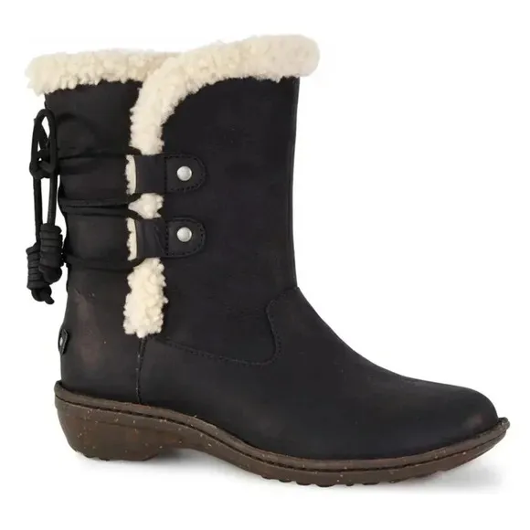 Ugg Akadia Black Boots Sheepskin Fur Lined Size 7