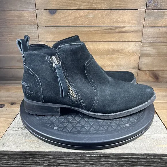 UGG Aureo II Waterproof Zip Ankle-High Boots Booties Black Suede Womens Size 9