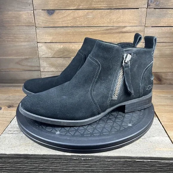 UGG Aureo II Waterproof Zip Ankle-High Boots Booties Black Suede Womens Size 9