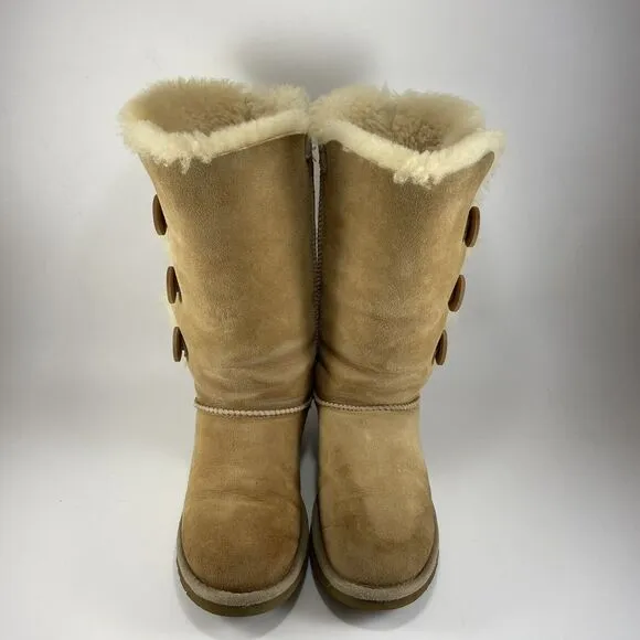 Ugg Australia Bailey Button Triplet Boots Suede Tall Shearling Lined Womens 6