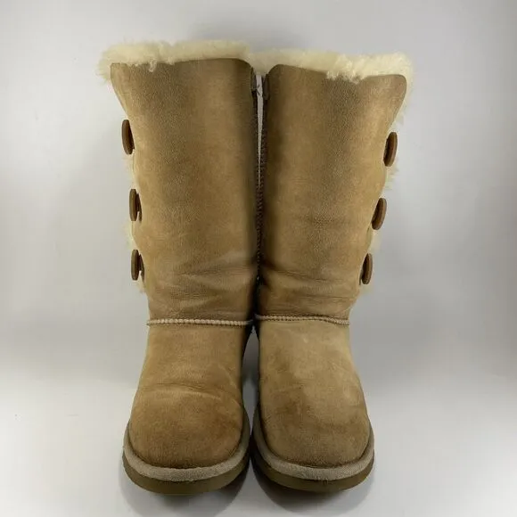 Ugg Australia Bailey Button Triplet Boots Suede Tall Shearling Lined Womens 6