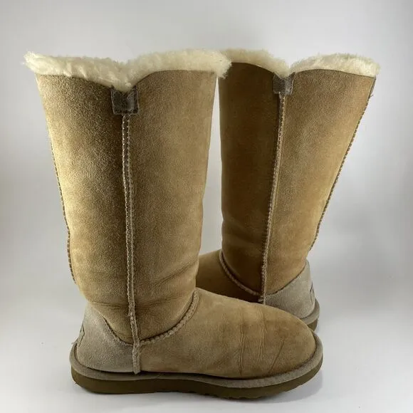 Ugg Australia Bailey Button Triplet Boots Suede Tall Shearling Lined Womens 6