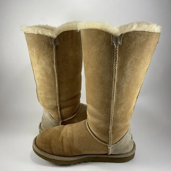 Ugg Australia Bailey Button Triplet Boots Suede Tall Shearling Lined Womens 6