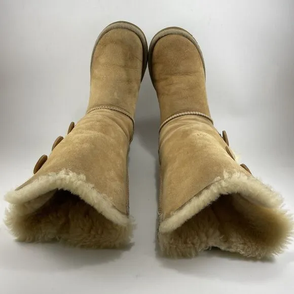Ugg Australia Bailey Button Triplet Boots Suede Tall Shearling Lined Womens 6