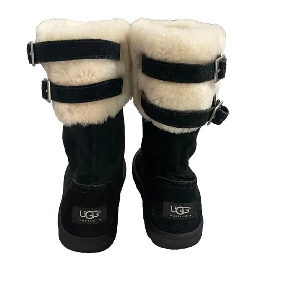 UGG Australia Boots Buckles Straps Black Beckham Cuffed Size 6