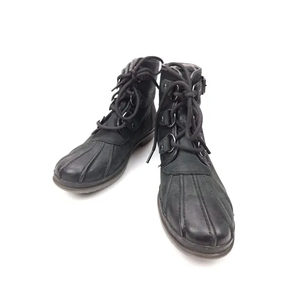 UGG Australia Cecile Waterproof Duck Boots Womens Size 6 Black Lace Up 1007999