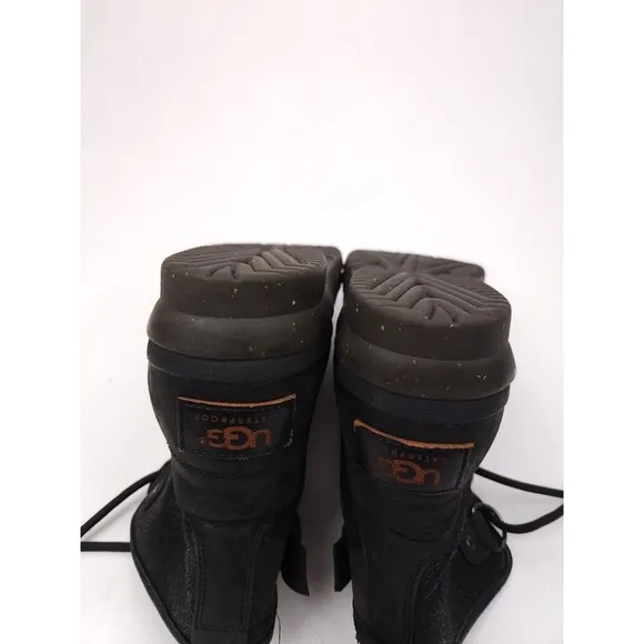 UGG Australia Cecile Waterproof Duck Boots Womens Size 6 Black Lace Up 1007999