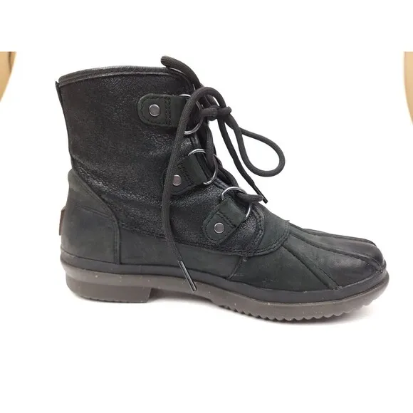 UGG Australia Cecile Waterproof Duck Boots Womens Size 6 Black Lace Up 1007999