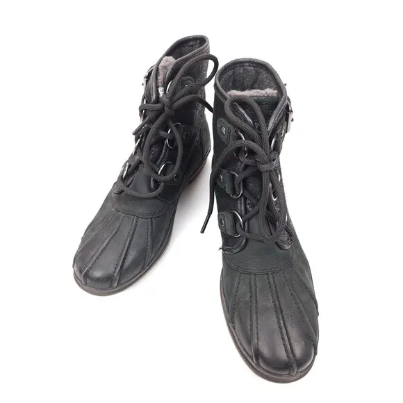 UGG Australia Cecile Waterproof Duck Boots Womens Size 6 Black Lace Up 1007999
