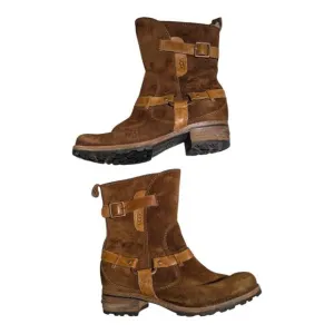Ugg Australia Endell Brown Suede Shearling Lined Harness Moto Biker Boots 6.5