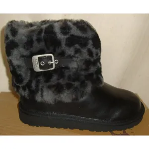 UGG Australia KIDS ELLEE Black Leopard Cuff Boots TODDLER Size US 1 NIB 1003723
