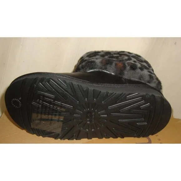 UGG Australia KIDS ELLEE Black Leopard Cuff Boots TODDLER Size US 1 NIB 1003723