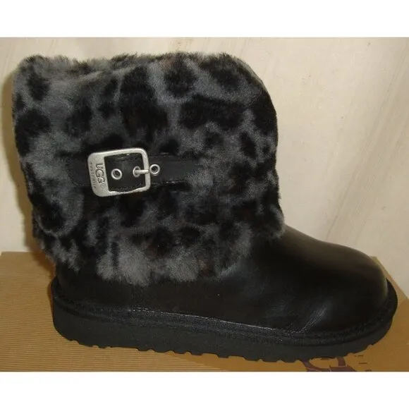 UGG Australia KIDS ELLEE Black Leopard Cuff Boots TODDLER Size US 1 NIB 1003723