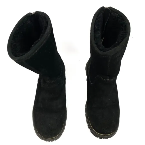 Ugg Australia Langley Tall Black Leather Sheepskin Fur Lined Boots 1016040 - 7