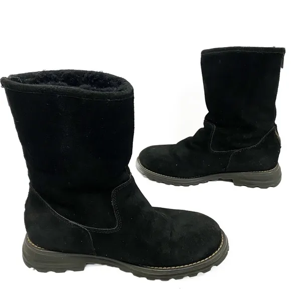 Ugg Australia Langley Tall Black Leather Sheepskin Fur Lined Boots 1016040 - 7