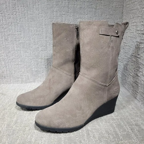 UGG Australia Potrero Women's Size 11 US Gray Suede Waterproof Wedge Boots