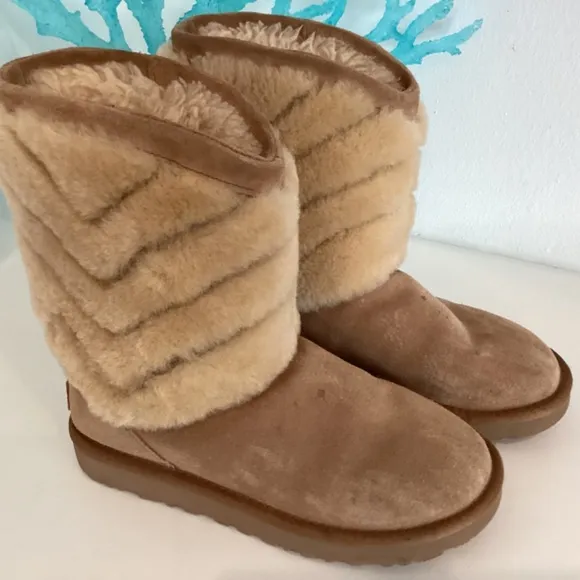 UGG AUSTRALIA TAN SUEDE WARM FUR BOOTS SIZE 6