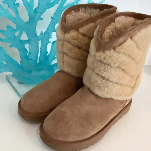 UGG AUSTRALIA TAN SUEDE WARM FUR BOOTS SIZE 6