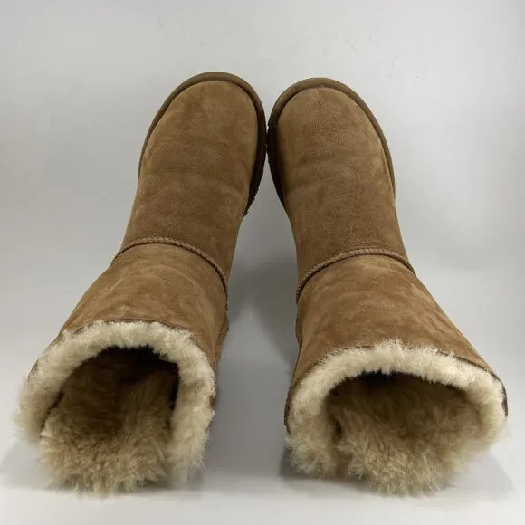 UGG Bailey Bow II Shearling Lined Boots Womens Size 5 Chestnut Tan Booties