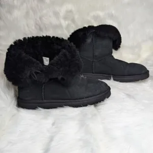 Ugg Bailey Button II  Women's Size 10 Black Suede Fur Lined Warm Boots