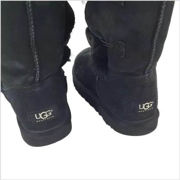 Ugg Bailey Button Tall Triplet Suede Fur Shearling Lined Boots Black Size 7