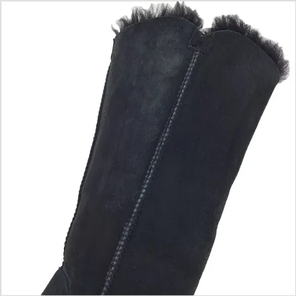 Ugg Bailey Button Tall Triplet Suede Fur Shearling Lined Boots Black Size 7