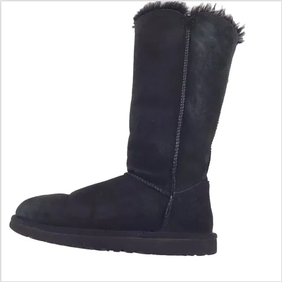 Ugg Bailey Button Tall Triplet Suede Fur Shearling Lined Boots Black Size 7