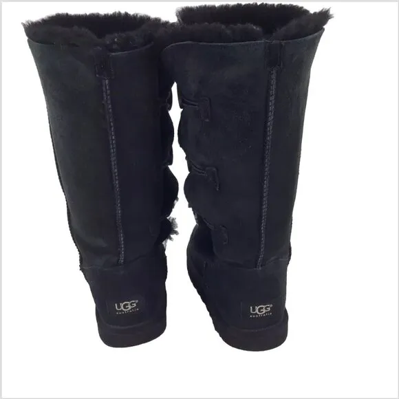 Ugg Bailey Button Tall Triplet Suede Fur Shearling Lined Boots Black Size 7
