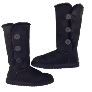 Ugg Bailey Button Tall Triplet Suede Fur Shearling Lined Boots Black Size 7