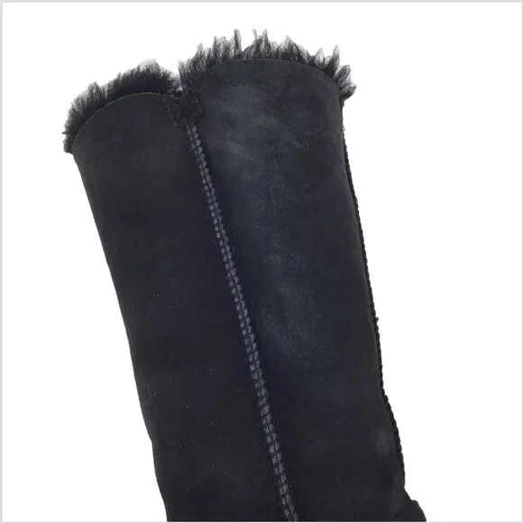 Ugg Bailey Button Tall Triplet Suede Fur Shearling Lined Boots Black Size 7